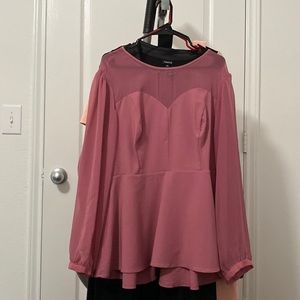 Mauve Partial Mesh Bell Sleeve Top Size 4